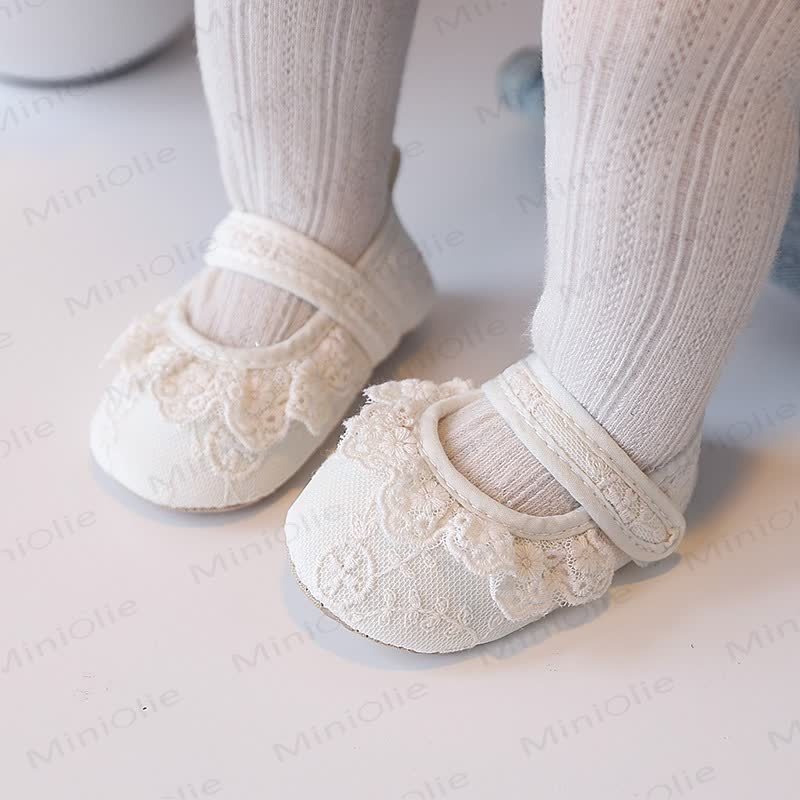 Baby Girl Cotton Lace Embroidered Shoes - Beige - 10-13M - image 1