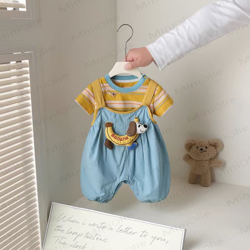 Baby Banana Puppy Collection Overalls and Striped Tee 2-Piece Set - Blue - 3-4T - image 1