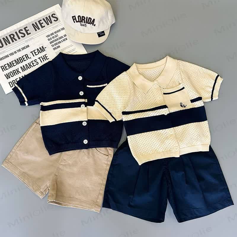 Toddler Boys Open Knit Polo Shirt or Solid Color Shorts - image 1