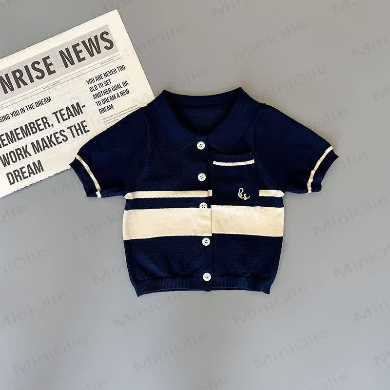 Toddler Boys Open Knit Polo Shirt or Solid Color Shorts - Navy Shirt - 4-5T - image 3