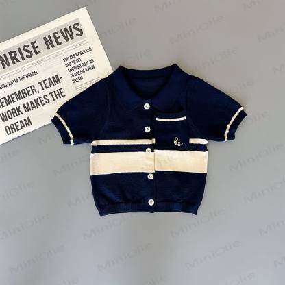 Toddler Boys Open Knit Polo Shirt or Solid Color Shorts - Navy Shirt - 4-5T - image 3
