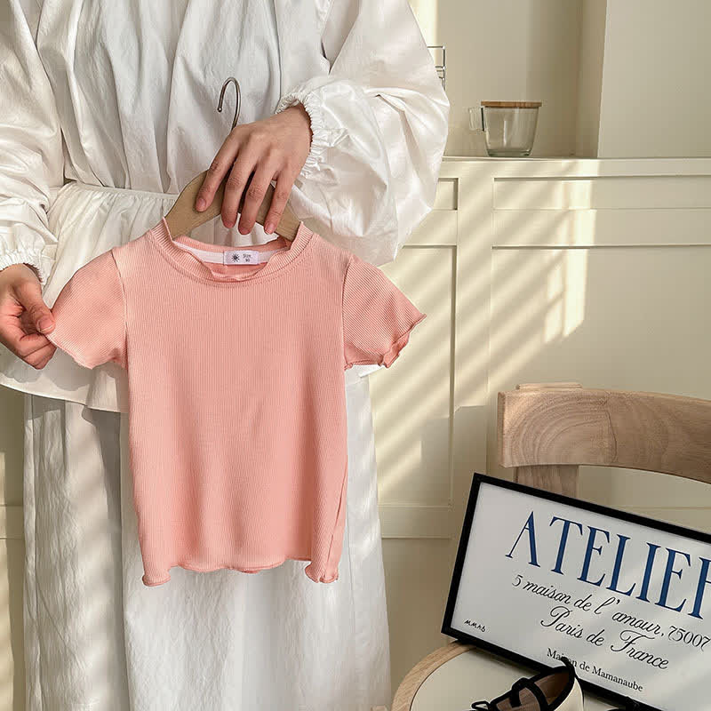 Toddler Girl Solid Color Ribbed T-Shirt - Pink - 8-9T - image 3