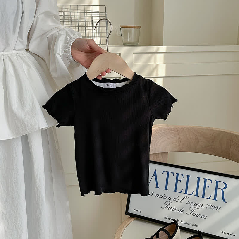 Toddler Girl Solid Color Ribbed T-Shirt - Black - 8-9T - image 4