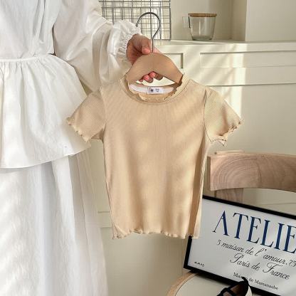 Toddler Girl Solid Color Ribbed T-Shirt - Beige - 8-9T - image 7