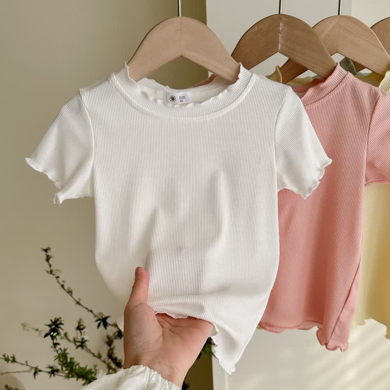 Toddler Girl Solid Color Ribbed T-Shirt - image 10