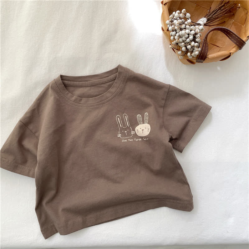 ONE TWO THREE. GO~Toddler Bunny Print Crew Neck T-Shirt - Brown - 8-9T - image 3