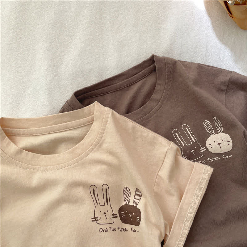 ONE TWO THREE. GO~Toddler Bunny Print Crew Neck T-Shirt - image 5