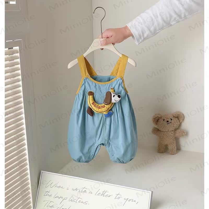 Baby Banana Puppy Collection Overalls and Striped Tee 2-Piece Set - image 3
