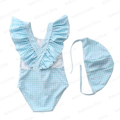 Toddler Girls Striped Plaid Fruit Print Polka Dot Swimwear - Blue - 4-5T - image 3