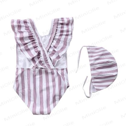 Toddler Girls Striped Plaid Fruit Print Polka Dot Swimwear - Beige - 4-5T - image 2