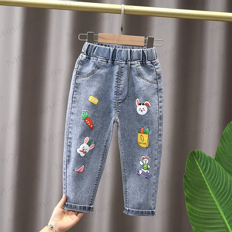 Baby Girls Embroidered Denim Jogger Pants - Blue Carrot - 4-5T - image 4