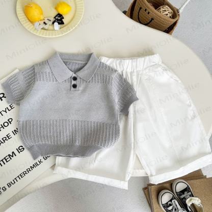 Toddler Boys Cooling Knit Polo Shirt and Pants 2-Piece Set - Grey Shirt and Pants Set - 4-5T - image 1