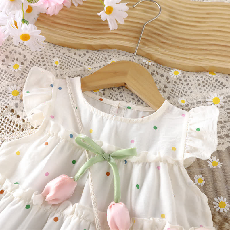 Toddler Baby Girl White Tulip Polka Dot Sleeveless Dress with Bag - image 3