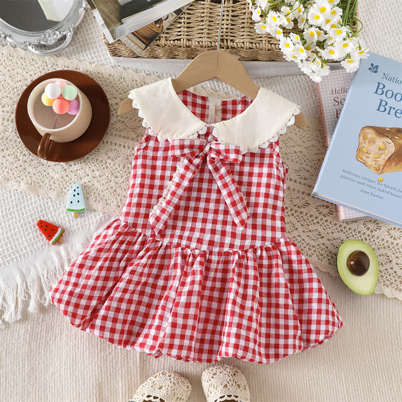 Baby Girl Red Gingham Peter Pan Collar Sleeveless Dress - Red - 4-5T - image 1