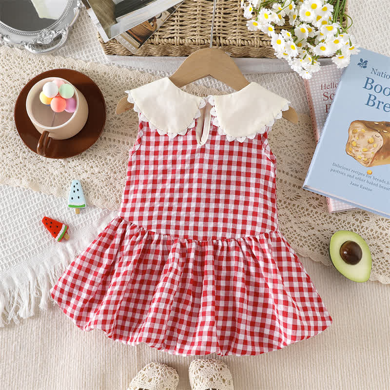 Baby Girl Red Gingham Peter Pan Collar Sleeveless Dress - image 2