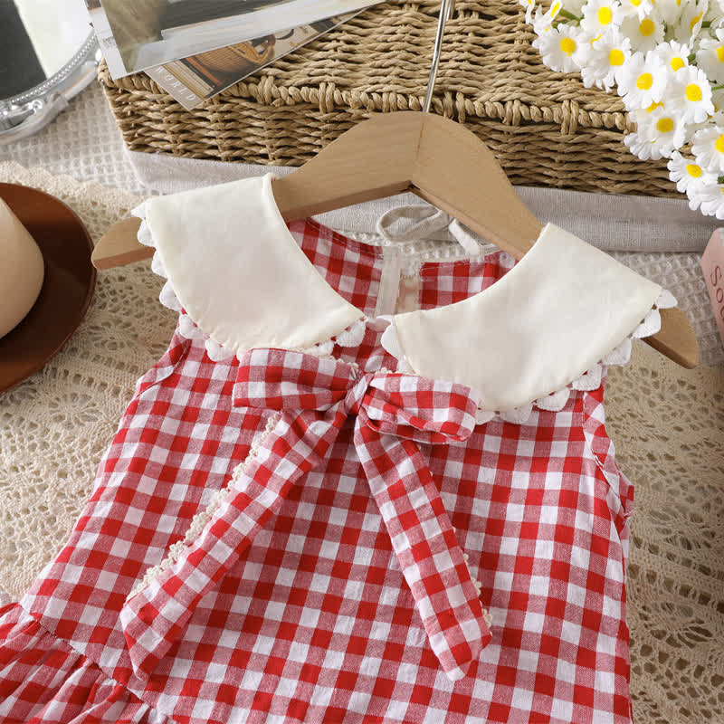 Baby Girl Red Gingham Peter Pan Collar Sleeveless Dress - image 3