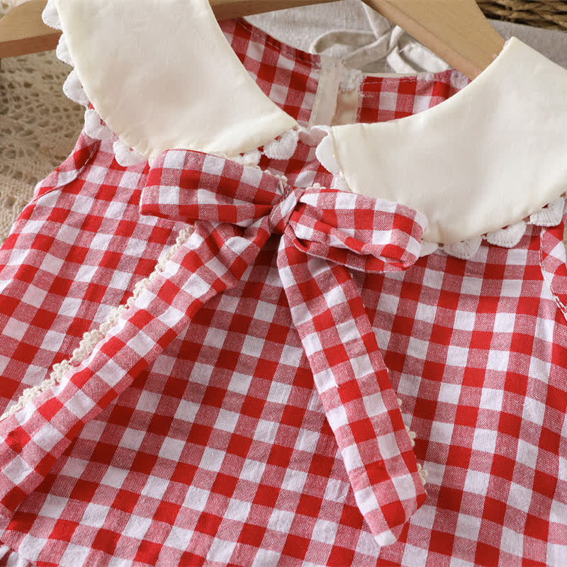 Baby Girl Red Gingham Peter Pan Collar Sleeveless Dress - image 4