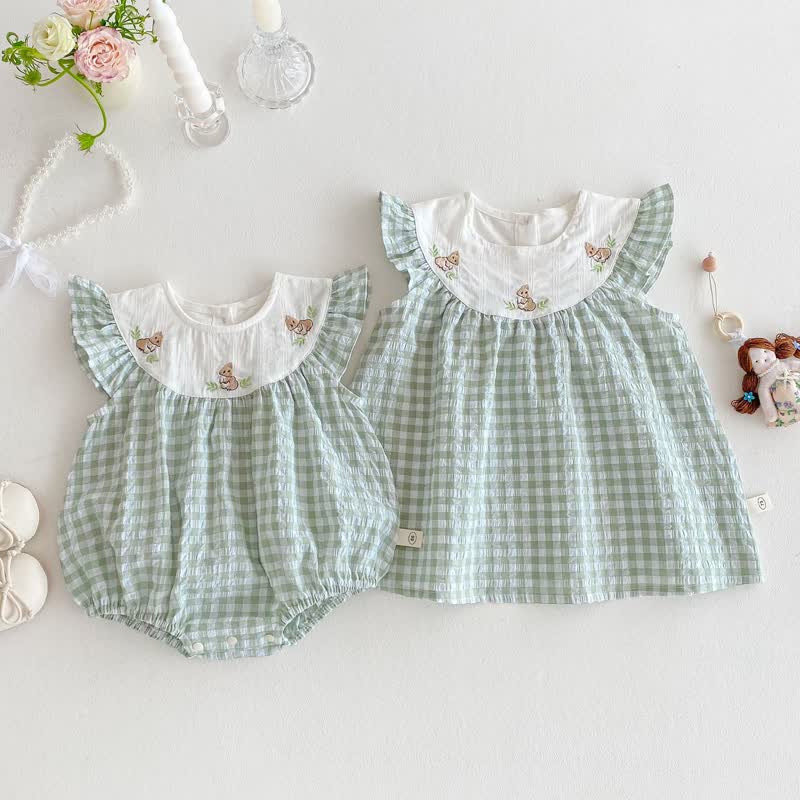 Baby Toddler Girl Green Bunny Gingham Sleeveless Bodysuit/Dress - image 1
