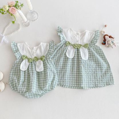 Baby Toddler Girl Green Bunny Gingham Sleeveless Bodysuit/Dress - image 2