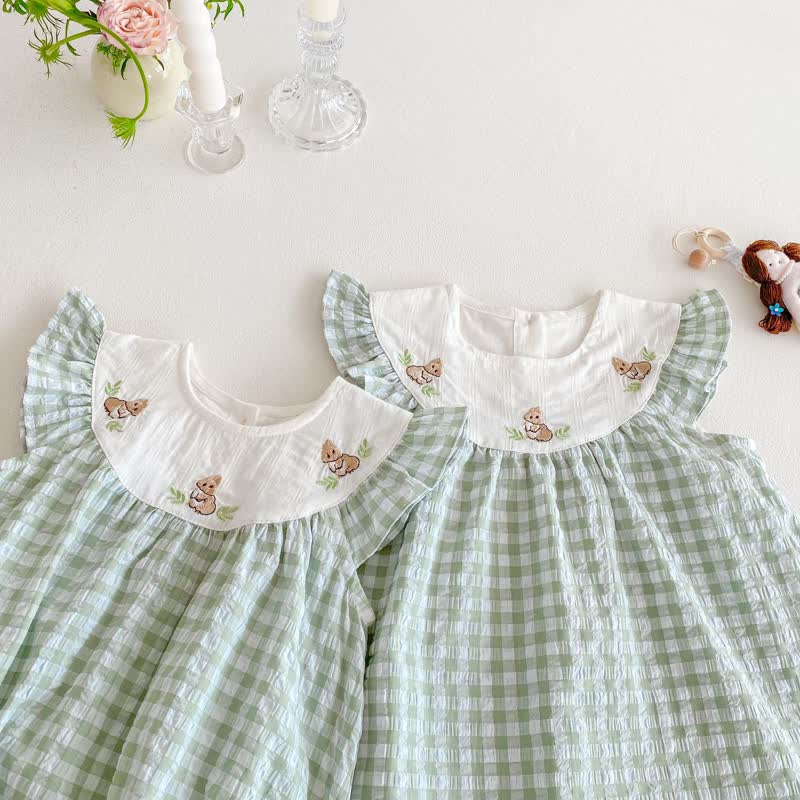 Baby Toddler Girl Green Bunny Gingham Sleeveless Bodysuit/Dress - image 5