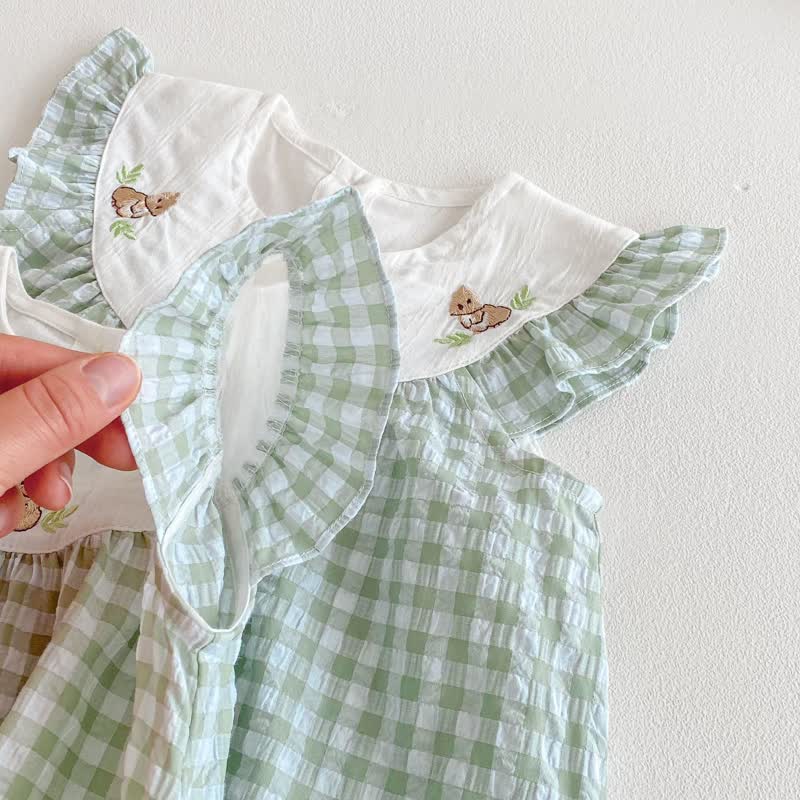 Baby Toddler Girl Green Bunny Gingham Sleeveless Bodysuit/Dress - image 10