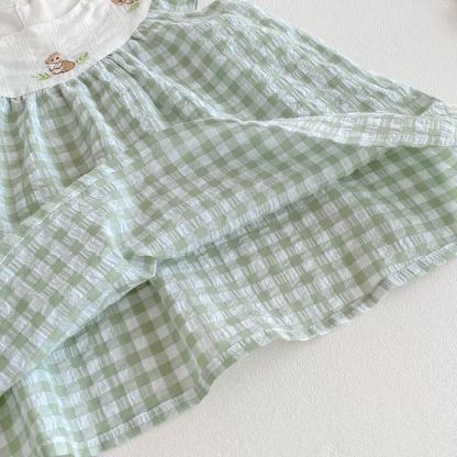 Baby Toddler Girl Green Bunny Gingham Sleeveless Bodysuit/Dress - image 12