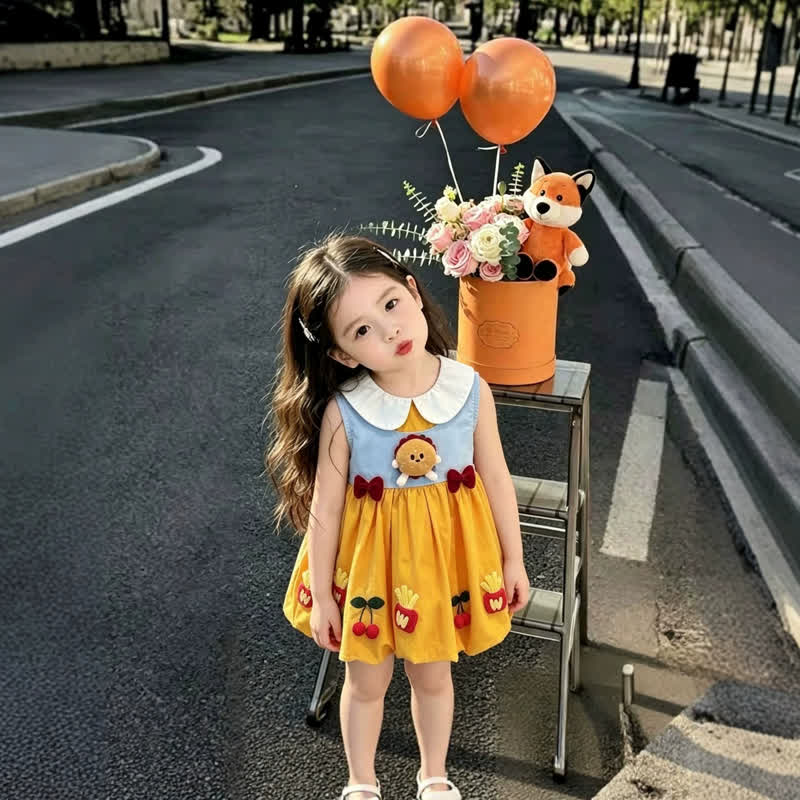 Baby Toddler Girl Hamburger Applique Colorblock Sleeveless Dress - image 2