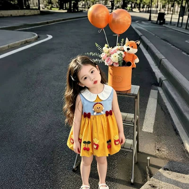 Baby Toddler Girl Hamburger Applique Colorblock Sleeveless Dress - image 2