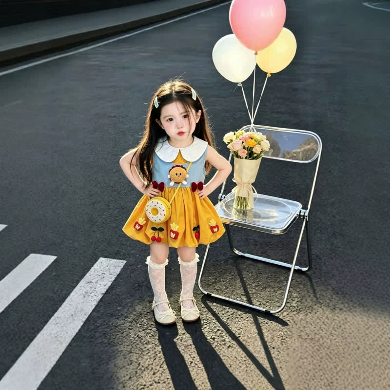 Baby Toddler Girl Hamburger Applique Colorblock Sleeveless Dress - image 3