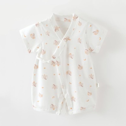 Baby White Print Short Sleeve Pajamas Romper - White Elephant - 18-24M - image 2