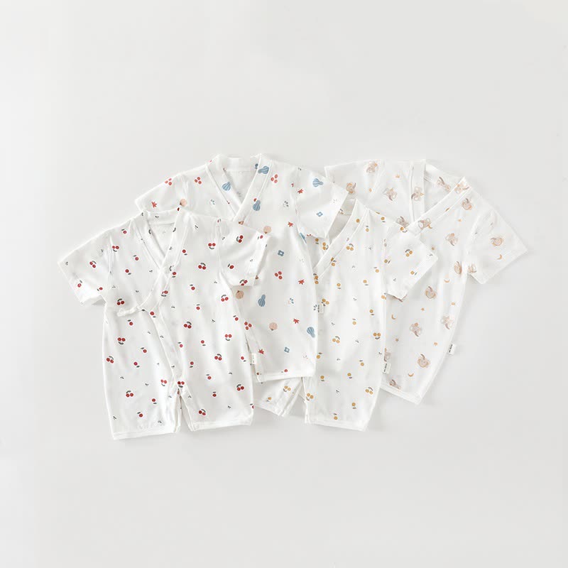 Baby White Print Short Sleeve Pajamas Romper - image 1