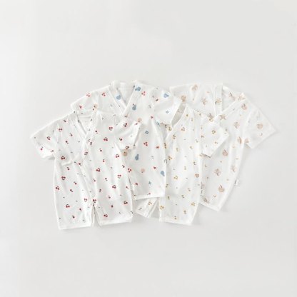 Baby White Print Short Sleeve Pajamas Romper - image 1