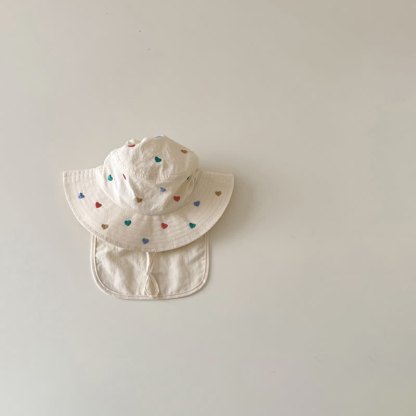 Baby Heart/Animal Sun Protection Hat - Beige Heart - 2-6T - image 5