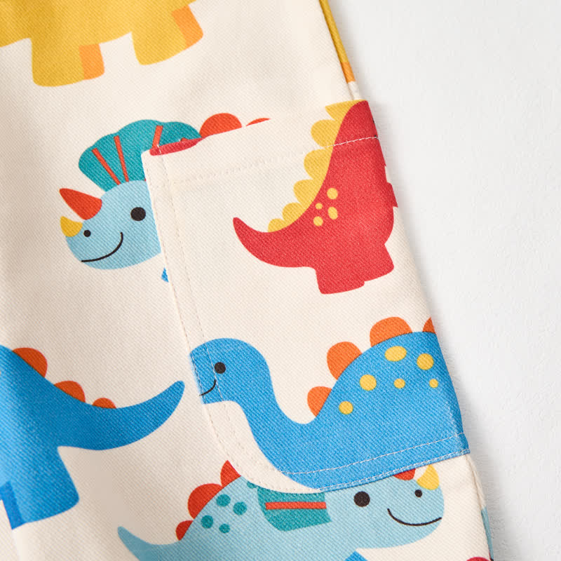 Baby Toddler Dinosaur Beige Pocket Overalls - image 4