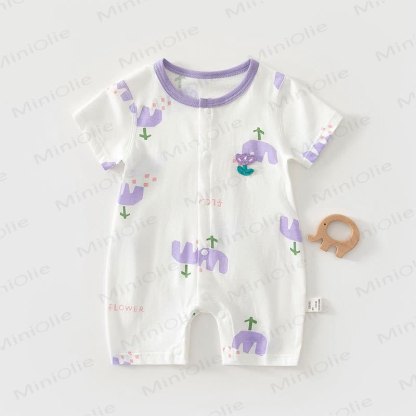 Baby Cartoon Print Pure Cotton Romper - Purple Tulip - 18-24M - image 3