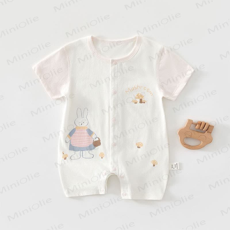 Baby Cartoon Print Pure Cotton Romper - White Mushroom - 18-24M - image 4