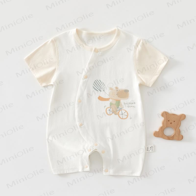 Baby Cartoon Print Pure Cotton Romper - White Bicycle - 18-24M - image 9