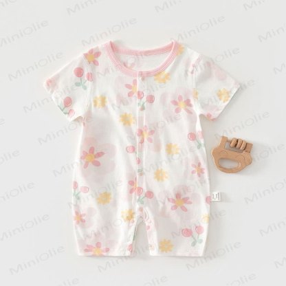 Baby Cartoon Print Pure Cotton Romper - Pink Flower - 18-24M - image 13
