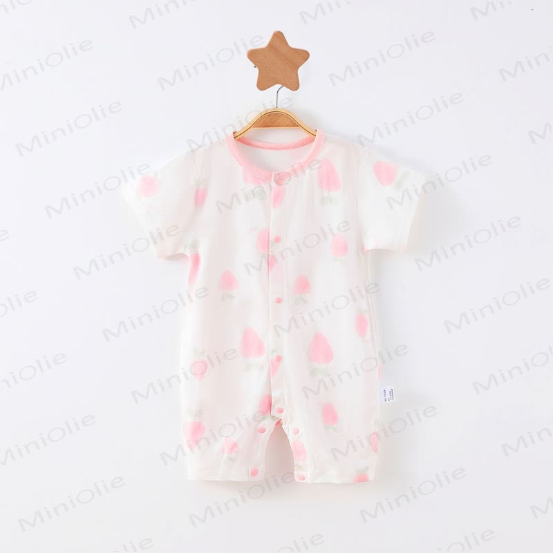 Baby Cartoon Print Pure Cotton Romper - Pink Strawberry - 18-24M - image 17