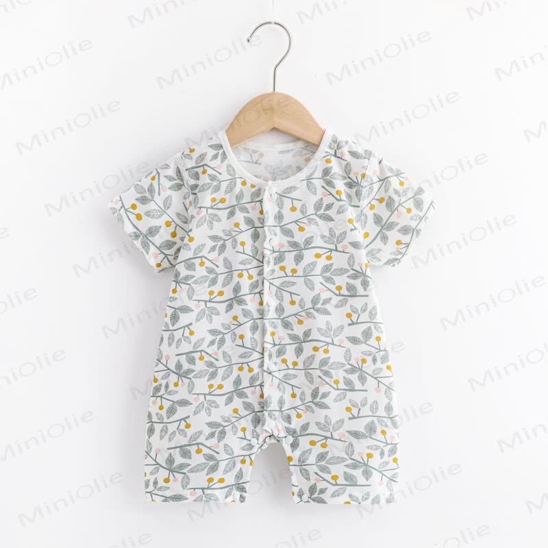 Baby Cartoon Print Pure Cotton Romper - Grey Leaf - 18-24M - image 19
