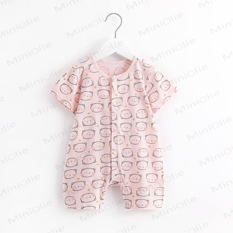 Baby Cartoon Print Pure Cotton Romper - Pink Bear - 18-24M - image 21