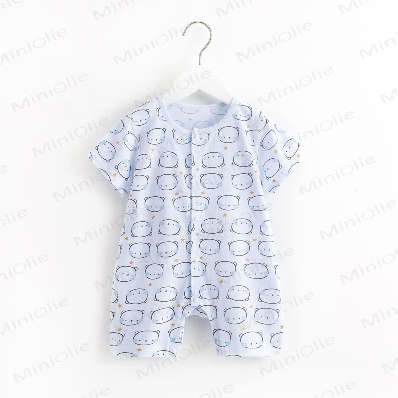 Baby Cartoon Print Pure Cotton Romper - Blue Bear - 18-24M - image 22