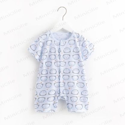 Baby Cartoon Print Pure Cotton Romper - Blue Bear - 18-24M - image 22