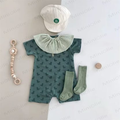 Baby Green Zebra Print Romper and Socks and Bib Set - image 1