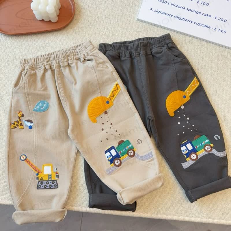 Toddler Boys Excavator Print Casual Pants - Khaki - 4-5T - image 1