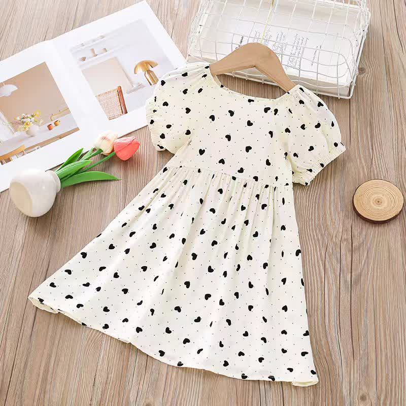 Toddler Girl Full Print Short Sleeve Dress - White Heart - 10-11T - image 2