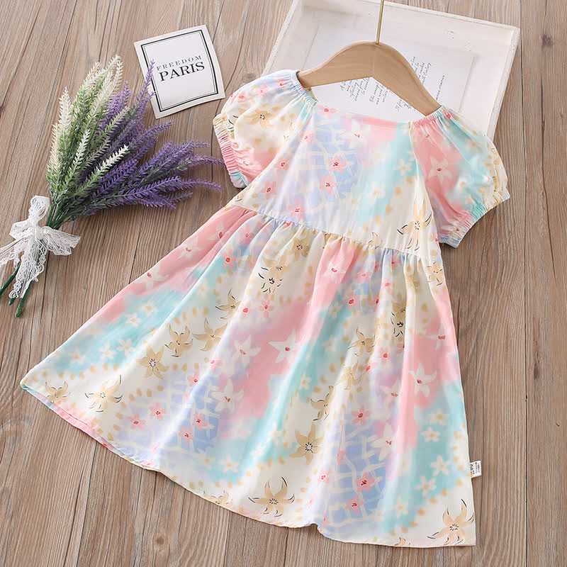 Toddler Girl Full Print Short Sleeve Dress - Colorful Flowers - 10-11T - image 3
