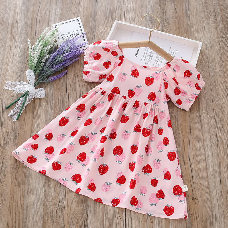 Toddler Girl Full Print Short Sleeve Dress - Red Strawberry - 10-11T - image 5