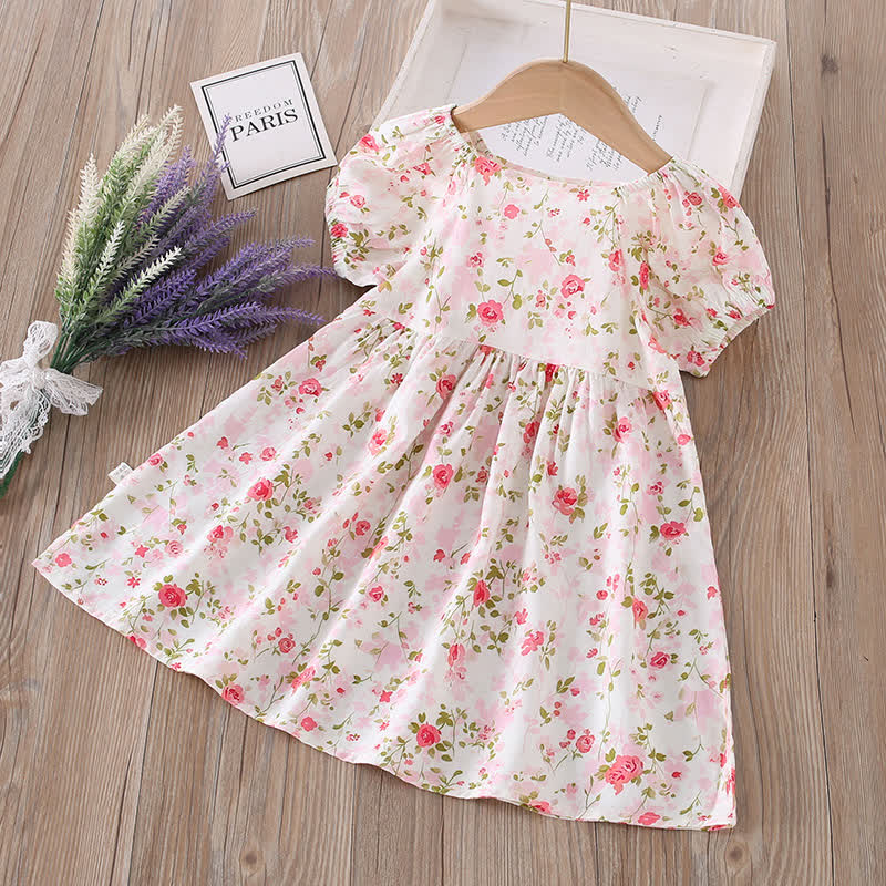 Toddler Girl Full Print Short Sleeve Dress - Pink Rose - 10-11T - image 7