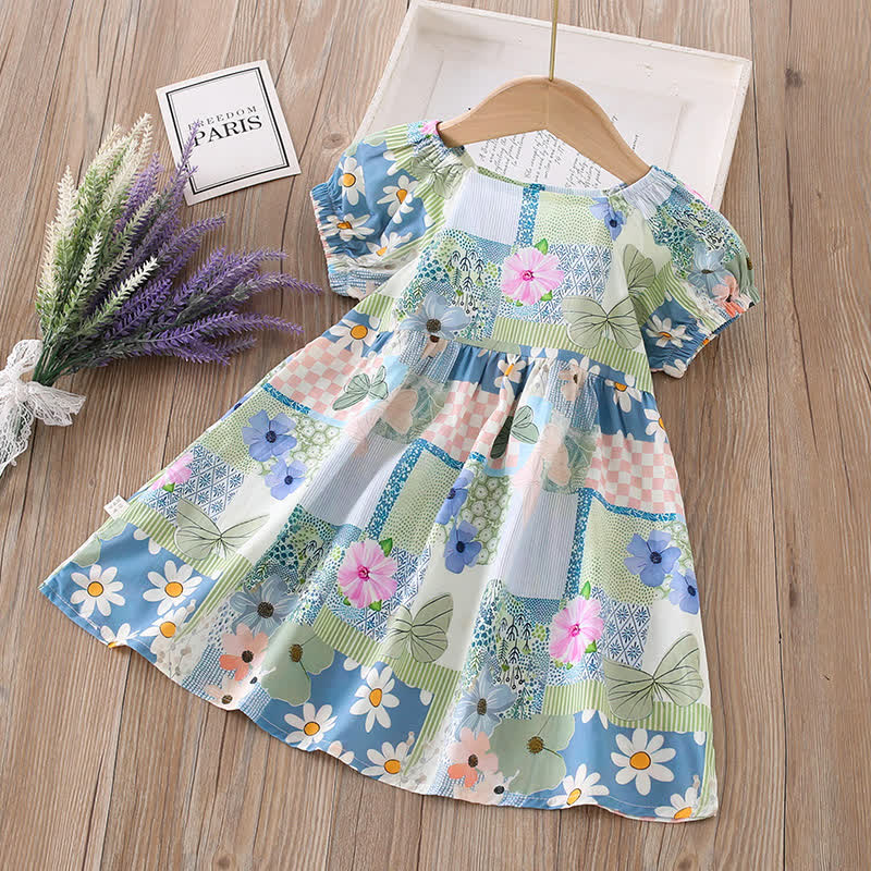Toddler Girl Full Print Short Sleeve Dress - Green Flowers - 10-11T - image 12